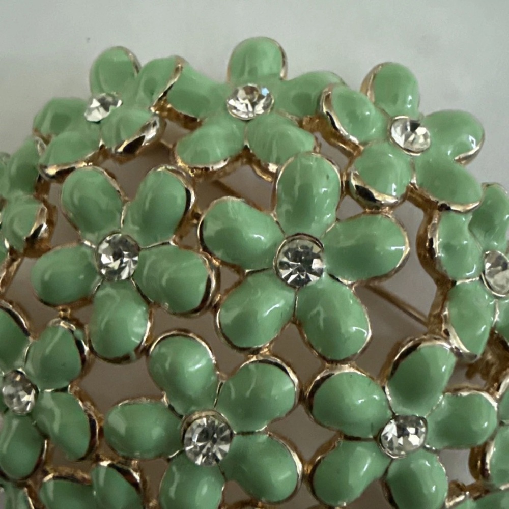 Green Enamel Flower Brooch